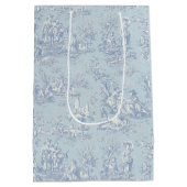 Chic blauw grijs toile de jouy medium cadeauzakje (Achterkant)