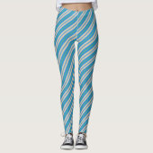 Chic Blauw Groen Taupe Diagonale Deckchair Stripes Leggings (Voorkant)