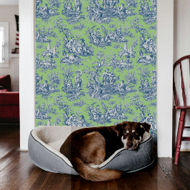 Chic  blauw groen toile de jouy bedrukt behang