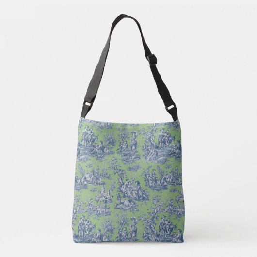 Chic blauw groen toile de jouy bedrukt crossbody tas (Achterkant)