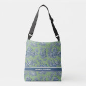 Chic  blauw groen toile de jouy bedrukt crossbody tas (Voorkant)