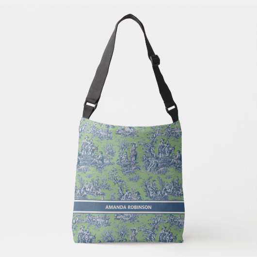 Chic  blauw groen toile de jouy bedrukt crossbody tas (Voorkant)