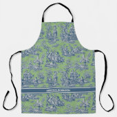 Chic blauw groen toile de jouy bedrukt schort (Voorkant)