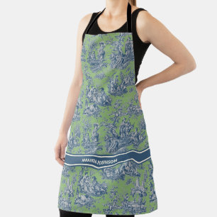 Chic blauw groen toile de jouy bedrukt schort