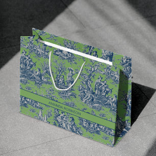 Chic blauw groen toile de jouy groot cadeauzakje