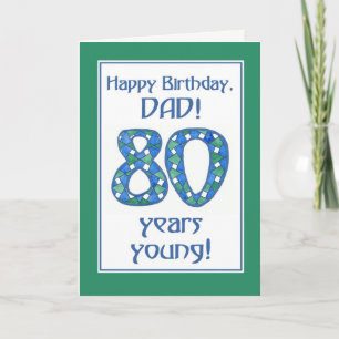 Chic blauw, groen, wit 80e verjaardag voor papa kaart