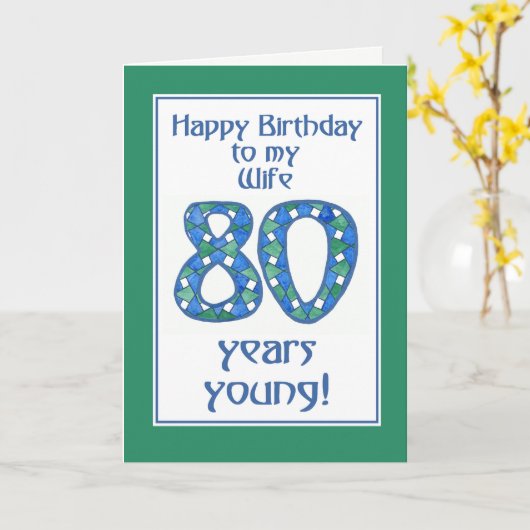 Chic Blauw, Groen, Wit 80ste Verjaardag voor Vrouw Kaart (Gele Bloem)