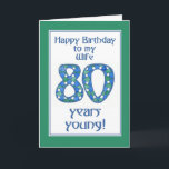 Chic Blauw, Groen, Wit 80ste Verjaardag voor Vrouw Kaart<br><div class="desc">Een stijlvolle 80e verjaardag Kaart voor een vrouw,  met het nummer 80 gemaakt van een handgeschilderde papieren collage,  in blauw,  groen en wit,  coördineren met de belettering en de rand van de kaart. Vergeet niet dat je de binnenkant van deze 80e Verjaardag Kaart gemakkelijk kunt aanpassen.</div>