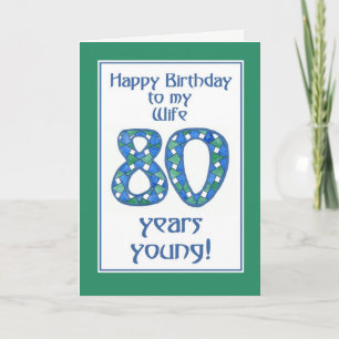 Chic Blauw, Groen, Wit 80ste Verjaardag voor Vrouw Kaart
