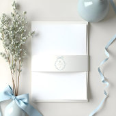 Chic Blauw Hand Getrokken Boog & Lint Monogram Cre Uitnodigingen Wikkel