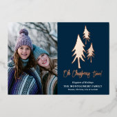 Chic Blauw Oh Kerstboom! Foto Folie Feestdagenkaart (Voorkant)