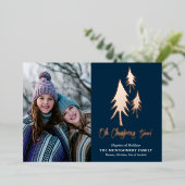 Chic Blauw Oh Kerstboom! Foto Folie Feestdagenkaart (Staand Voorkant)