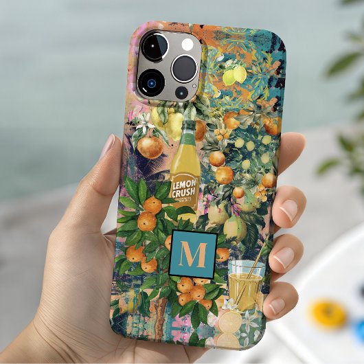 Chic Blauw Oranje Siciliaans Citrus Collage Case-Mate iPhone Case