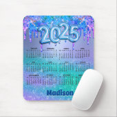 Chic blauw paarse glitter druppels 2025 kalender muismat (Met muis)