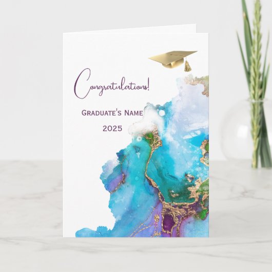 Chic Blauw Paarse Goud Abstract Afstuderen Kaart (Voorkant)