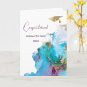 Chic Blauw Paarse Goud Abstract Afstuderen Kaart (Gele Bloem)