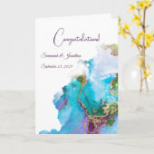 Chic Blauw Paarse Goud Abstracte bruiloft Kaart (Gele Bloem)