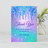 Chic blauw paarse ombre druppelende glitter bedank kaart (Staand voorkant)