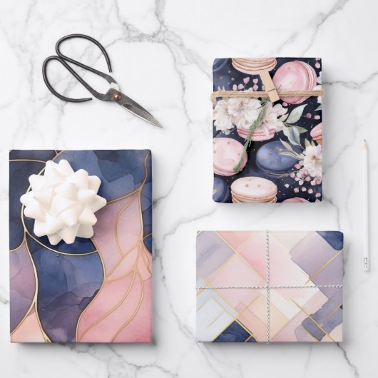 Chic Blauw Roze Abstract Inpakpapier Vel (Voorkant)