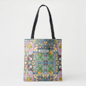 Chic blauw roze Siciliaanse citrus bloemige tegels Tote Bag (Voorkant)