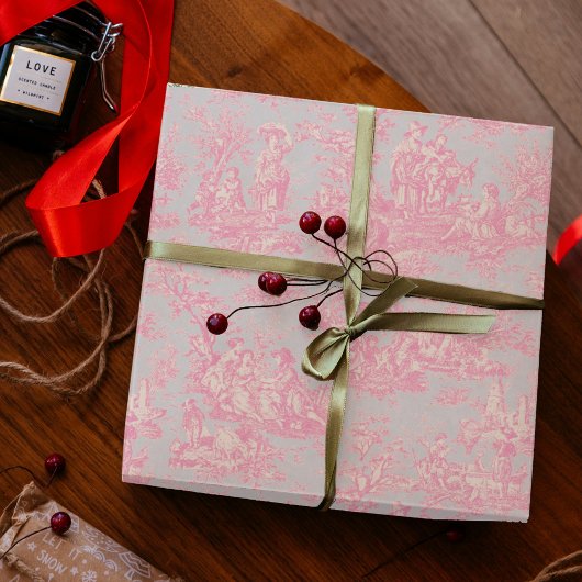 Chic  blauw roze toile de jouy bedrukt cadeaupapier