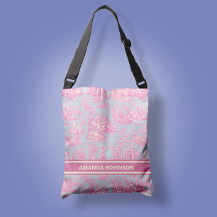 Chic  blauw roze toile de jouy bedrukt crossbody tas