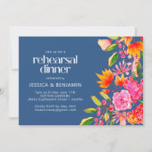 Chic Blauw Roze Waterverf Bloemendiner Kaart (Voorkant)
