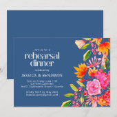 Chic Blauw Roze Waterverf Bloemendiner Kaart (Voorkant / Achterkant)