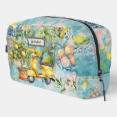 Chic blauw Siciliaanse citrus collage bloemige teg Toilettasje (Rechterhoek)