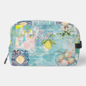 Chic blauw Siciliaanse citrus collage bloemige teg Toilettasje (Achterkant)