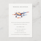 Chic Blauw Sinaasappel Blush Vliegtuig Huwelijksre Informatiekaartje (Voorkant)