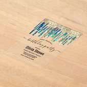 Chic blauw turquoise goud glitter druppels verjaar acryl uitnodigingen (Laagn)