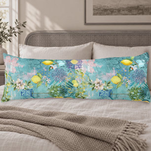 Chic Blauw Turquoise Siciliaans Citrus Bloem Lichaamskussen