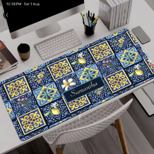 Chic Blauw turquoise Siciliaans citrus Mediterraan Bureaumat