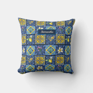 Chic Blauw turquoise Siciliaans citrus Mediterraan Kussen