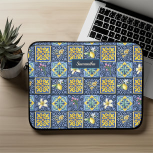 Chic blauw turquoise Siciliaans citrus Mediterraan Laptop Sleeve