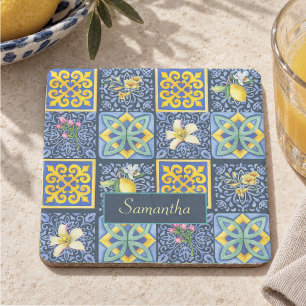 Chic Blauw turquoise Siciliaans citrus Mediterraan Stenen Onderzetter