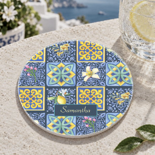 Chic blauw turquoise Siciliaans citrus Mediterraan Zandsteen Onderzetter