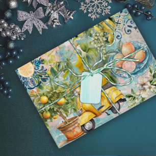 Chic Blauw Turquoise Siciliaanse Bloem Citrus Cadeaupapier