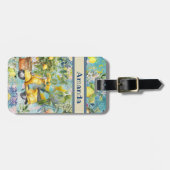 Chic blauw turquoise Siciliaanse citrus collage bl Bagagelabel (Voorkant horizontaal)