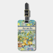 Chic blauw turquoise Siciliaanse citrus collage bl Bagagelabel (Voorkant verticaal)