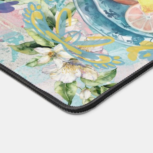 Chic blauw turquoise Siciliaanse citrus collage bl Bureaumat (Hoek)