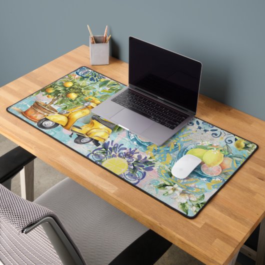 Chic blauw turquoise Siciliaanse citrus collage bl Bureaumat (Kantoor 2)