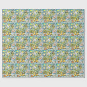 Chic blauw turquoise Siciliaanse citrus collage bl Cadeaupapier (Vlak)