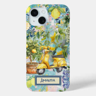 Chic blauw turquoise Siciliaanse citrus collage bl iPhone 15 Case