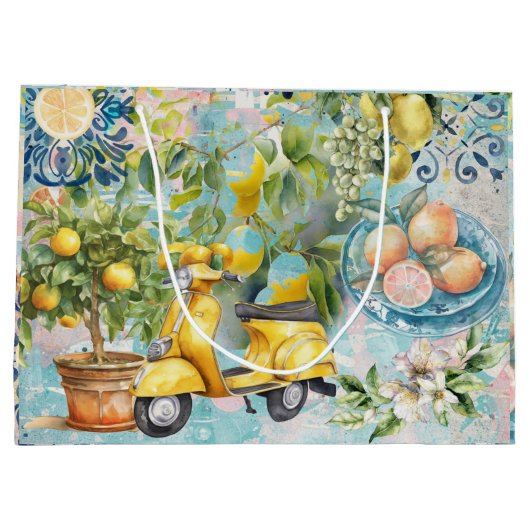 Chic blauw turquoise Siciliaanse citrus collage bl Groot Cadeauzakje (Achterkant)