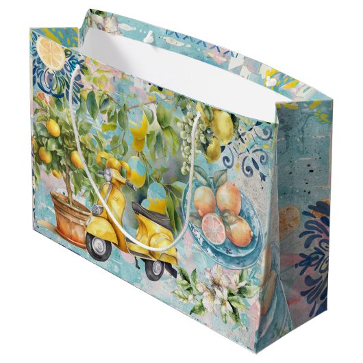 Chic blauw turquoise Siciliaanse citrus collage bl Groot Cadeauzakje (Achterkant Gekanteld)