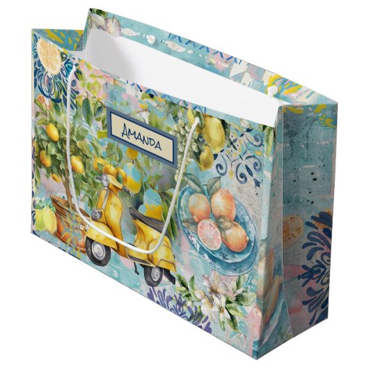 Chic blauw turquoise Siciliaanse citrus collage bl Groot Cadeauzakje (Voorkant Gekanteld)
