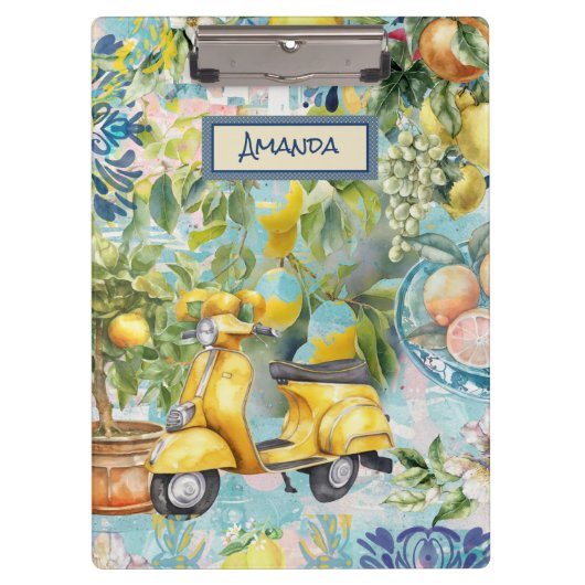 Chic blauw turquoise Siciliaanse citrus collage bl Klembord (Voorkant)