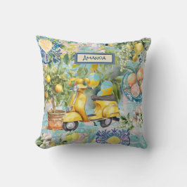 Chic blauw turquoise Siciliaanse citrus collage bl Kussen